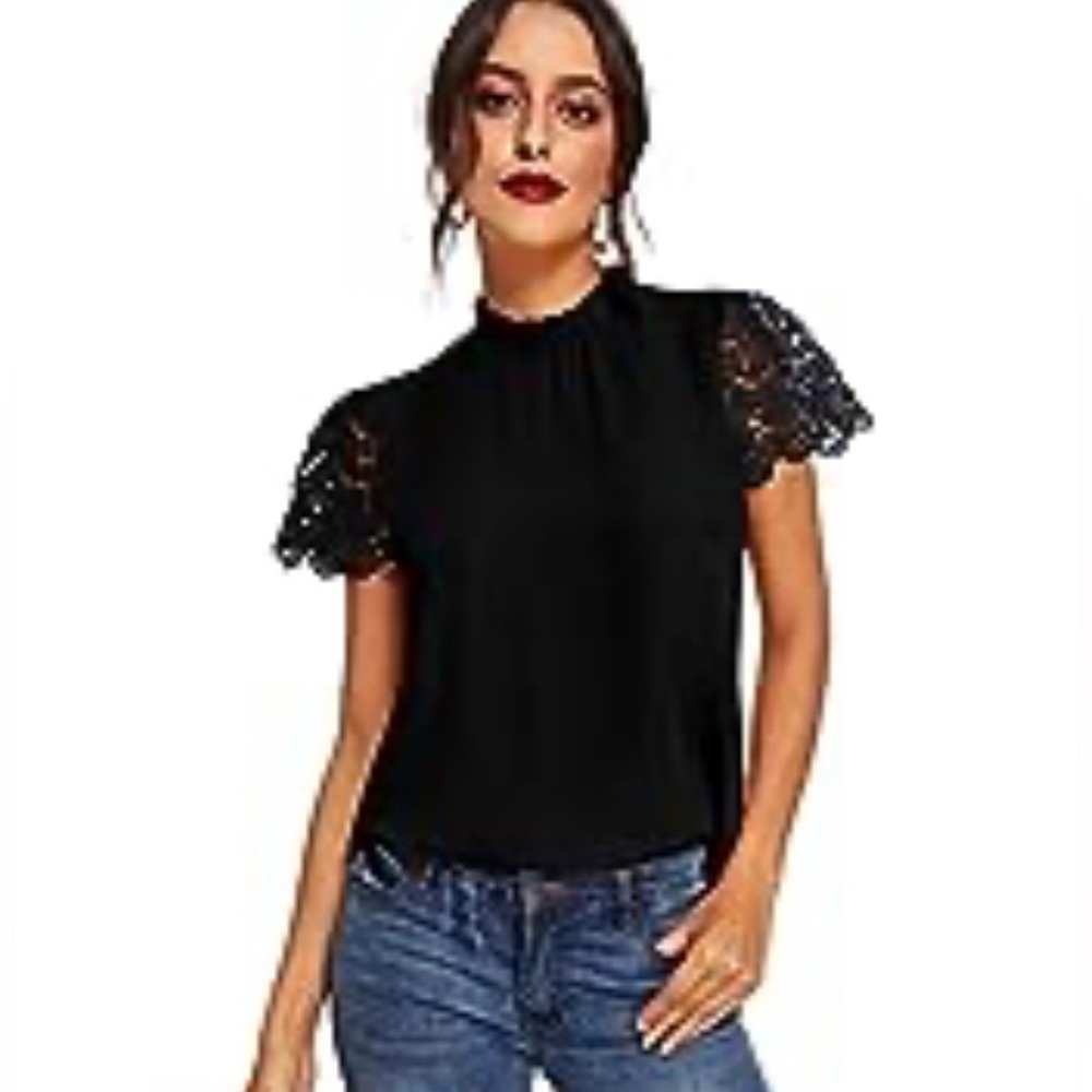 High Neck Lace-Sleeve Medium Women’s Blouse NWOT